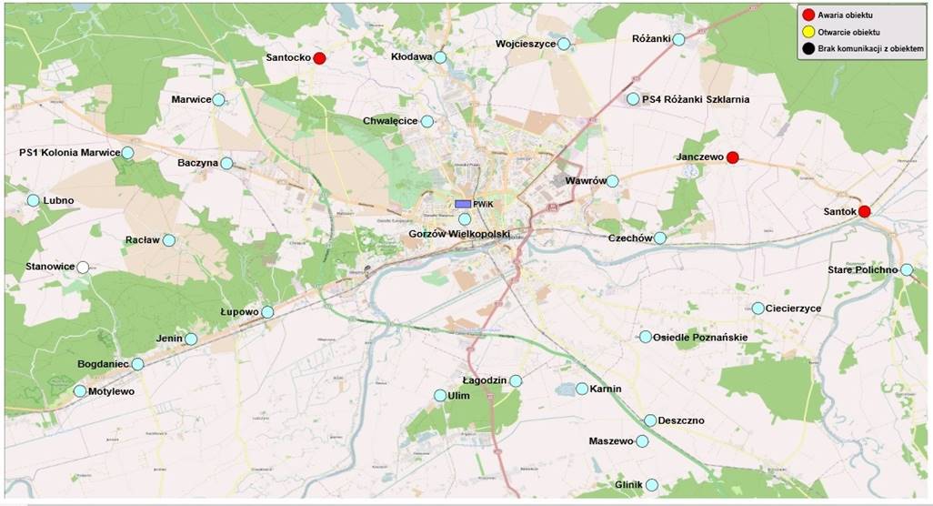 Schemat monitoringu sieci kanalizacji sanitarnej eksploatowanej przez PWiK Sp. z&nbsp;o.o.