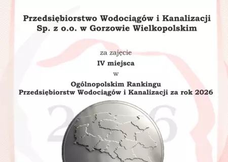 Dyplom 4 miejsce w Rankingu Wodociągów